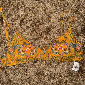 American Eagle Aerie Yellow Paisley Patterned Swim Bikini Top NWT